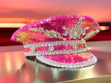shiny rhinestone captain hat, unisex party hat, adjustable sequin hat, Mardi Gras hat, Valentine's V1106-129-88908-PNK-L