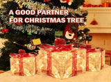 Set of 3 Christmas Lighted Gift Boxes Decorations Transparent Lighted Boxes with Red Bows Christmas V1294-YM0717-10353430
