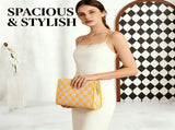 "Yuanqi Checkerboard" Warm Yellow tote bag Two-in-one handbag and cross-body bag, can hold V1102-HEBB-006