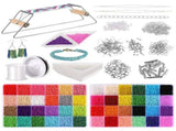 Adjustable Metal Bead Loom Kit, Loom Beading Supplies with 46000 Glass Seed Beads 2 Bead Needles V1369-AZ3-W-08535