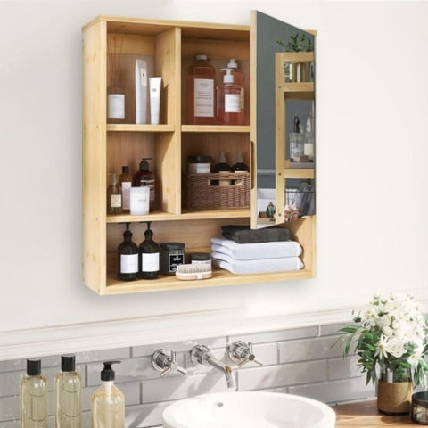 Bamboo Wall Medicine Cabinet Mirror 55.5cm 5 Shelf V178-66789