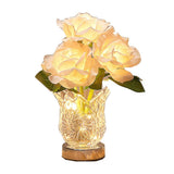 Rose Table Lamp with Glass Vase Battery Operated LED Artificial Flower Lamp for Bedroom Romantic V1366-AZ2-W-12683