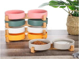 Double Ceramic Dog and Cat Bowls with Wooden Stand, No-Spill Elevated Food and Water Bowls for Small V1237-ZY-924-355