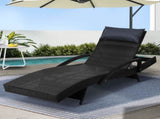Gardeon Sun Lounge Wicker Lounger Outdoor Furniture Beach Chair Armrest Adjustable Black FF-LOUNGE-ARM-P-BK