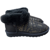 Womens Australian Sheepskin Wool Fur Mini UGG Ankle Boots in Gold Black - 9 V563-D2390-BLACK-9