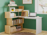 Adjustable Computer Desk with Storage Shelving in White Jointed Oak, 131x86x106cm V178-59309