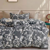 300TC Gardenia Charcoal Reversible Cotton Quilt Cover Set Queen V442-ATX-QUILTCS-300TCGARDENIA-CHARCOAL-QS