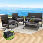 Gardeon 4PCS Outdoor Sofa Set with Storage Cover Wicker Harp Chair Table Grey ODF-RATTAN-HARP-GE-AB-COVER