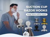 stainless steel suction cup razor holder, wall hook, no drill bathroom organizer, traceless V1102-113-07129-BLK-2PCS