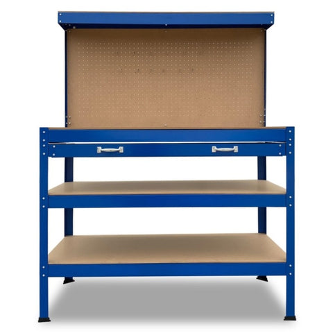 3-Layered Work Bench Garage Storage Table Tool Shop Shelf Blue TBL-3LY-WH-BU