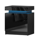 Artiss 2X Bedside Table LED 2 Drawers Lift-up Storage - COLEY Black FURNI-O-LED-BS-01-BKX2