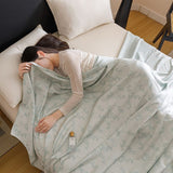 Blue Bamboo Fibre Summer Blanket - Vine Pattern Cooling Throw Blanket 150x200cm Lightweight V888-ELOSUNG54969-3