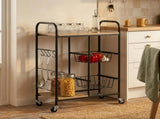 CARLA HOME Kitchen Trolley Cart with Wire Baskets - Brown - Rustic - Steel - Kitchen Rolling Cart V178-36443