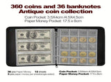 Coin Collection Album for Collectors with Lock, 360 Pockets Fireproof Coin Holder Book & 36 Paper V1192-AZ-W-5537