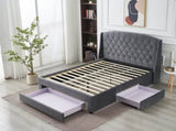 Paris Tall Tufted Velvet Dark Grey Bed with Storage Drawer - King V292-BED-PARIS-KING-GREY