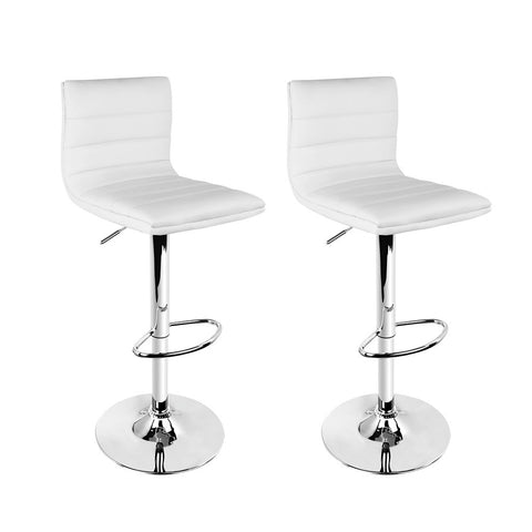 Artiss 2x Bar Stools Padded Leather Gas Lift White BA-TW-NEWT710N-WH-X2