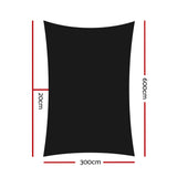 Instahut Shade Sail 3x6m Rectangle 280GSM 98% Black Shade Cloth SAIL-H-3X6-C-BK