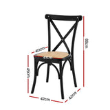 Artiss 2x Dining Chairs Rattan Wooden Kitchen Accent Chair Cafe Lounge Rubber Wood DINC-G-RA-BKX2