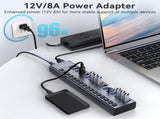 ACASIS HS-716MG USB 3.2 Gen2 10Gbps 12V/8A 16 Port USB-A On/Off Switch with AC Power Adapter for V28-ELEACAHS716MG