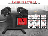 Powertrain Eon Dial Up 90KG Adjustable Dumbbells Pair with Stand - Black DMB-B14-045-2-STD