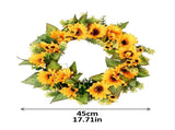 18 Inch Artificial Sunflower Wreath Front Door Summer Yellow Floral Wreath with Green Leaves and V1192-AZ-W-20368