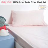 Minikins Junior Cotton Combo Fitted Sheet Set Baby Pink King Single V442-SIM-FITTEDSS-SOLID-BABYPINK-KS