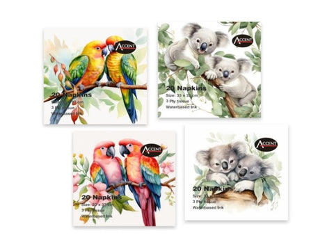 bulk 960 Outback Gems Napkins 2ply 4 Assort 33cm V637-PAR36948