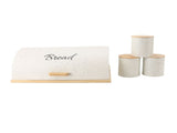 Bread Box Wooden Iron Roll Top Flat Sided Bread Storage Container with 3pcs Storage Jars for Kitchen V1294-YM0901-3117240104912