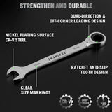 SWANLAKE 12Pcs Metric Ratcheting Spanner Set 6-18mm CR-V Steel 72-Tooth Holder V465-66114
