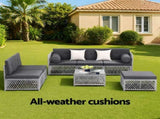 Gardeon 6 Seater Outdoor Sofa Set 7PCS Table Chair Set Garden Rattan Patio Furniture ODF-SOFA-7PCS-RATTAN-GE-ABCD