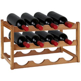 Wooden Wine Rack, Holds 16 Bottles, 4-Tier Freestanding Wine Storage Shelf, Countertop Wine Bottle V1369-AZ3-W-08663