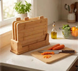 CARLA HOME Bamboo Cutting Board Set with Stand, 4 Pieces for Kitchen V178-36480