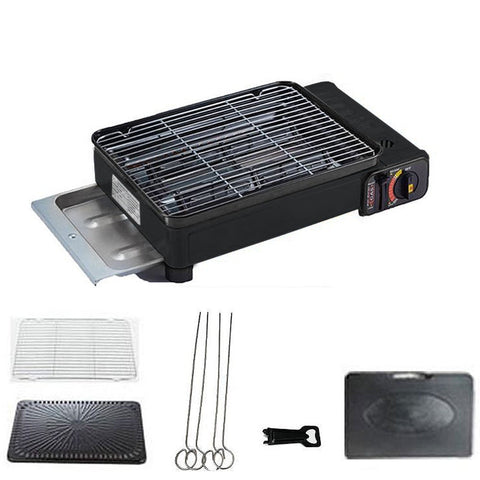 Portable Gas Stove Burner Butane BBQ Camping Gas Cooker With Non Stick Plate Black without Fish Pan V255-JYT-002-BK