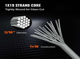 Stainless Steel Cable Railing 3/16" x 1000ft, Wire Rope 316 Marine Grade, Braided Aircraft Cable V952-GSS1X19-4.8MM305MV0
