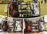 Everfit Golf Bag Storage Golfing Equipment Rack Holds 2 Bags 16 Clubs GSR-A-2T-BK