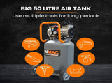 Unimac 2HP 50L Silent Oil-Free Portable Electric Air Compressor, Vertical, for Airtools, Tyre V219-TOLACMUM5CFVA