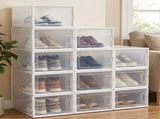 Stacked Shoe Rack Storage Boxes 12 Pcs Stackable Clear Plastic Display Cases SHOEBOX1008-12PC-AU