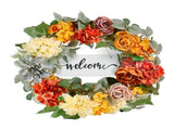 Artificial Decorative Wreath 60.96cm Red Orange Yellow Hydrangea Rose Wreath with Wooden Sign Year V767-VVR-ZSHHXQHMPHCH0I3Y1V0