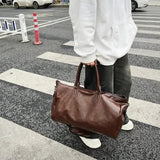 Brown Solid Color Unisex Large Capacity Fitness Bag - Leather Sports Bag, Crossbody Travel Bag, Gym V888-ELOSUNG13126