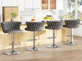 SERENIT Modern Silver Swivel Upholstered Velvet Adjustable Height Counter Stool with Metal Frame V255-GP2217R-GREY