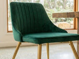 Viva Forever Set of 2 Green Velvet Dining Chairs-Art Deco Design with Gold Metal Legs V264-DNC-414V-GRN-02-1
