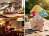 5 Pieces Cute Polka Dot Mushroom Ceramic Measuring Set with Storage Pot, Flower Pot Shape V1366-AZ2-W-15228