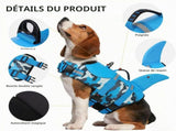 Blue Camouflage Dog Life Jacket with Handle, Reflective Flotation Vest, Size L V1237-MS-912-163