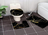 Black and Gold Bathroom Rugs Set 3-Piece Toilet Lid Cover & Contour Rug Soft Washable Water V1369-AZ3-W-15001