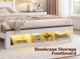 Artiss King Single Bed Frame with Storage Bookcase Headboard and Footboard, White WBED-F-LYMES-KS-WH-AB