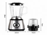2-in-1 Electric Blender and Grinder with 1.5L Glass Jar and Compact Mill Cup for Smoothies, Juices, V1341-ZY-2TR7J9LW-SILVER