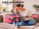 Alpha 38 Inch Acoustic Guitar Wooden Body Steel String Full Size w/ Stand Pink GUITAR-D-38-PINK-CAPO