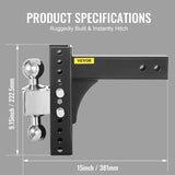 VEVOR Adjustable Trailer Hitch, 8" Rise & Drop Hitch Ball Mount 2" Receiver 14,000 LBS Rating, 2 and V952-TZT2INCH8INCHT3ALV0