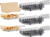 12PCS French Fries Baskets Set, Black Iron Serving Basket with Handle, Oval Mesh Food Presentation V1192-AZ-W-18409