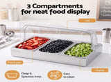 5-Star Chef 3 Pan Food Serving Display Stainless Steel with Clear Roll Top Cover FD-3PAN-LID-SS